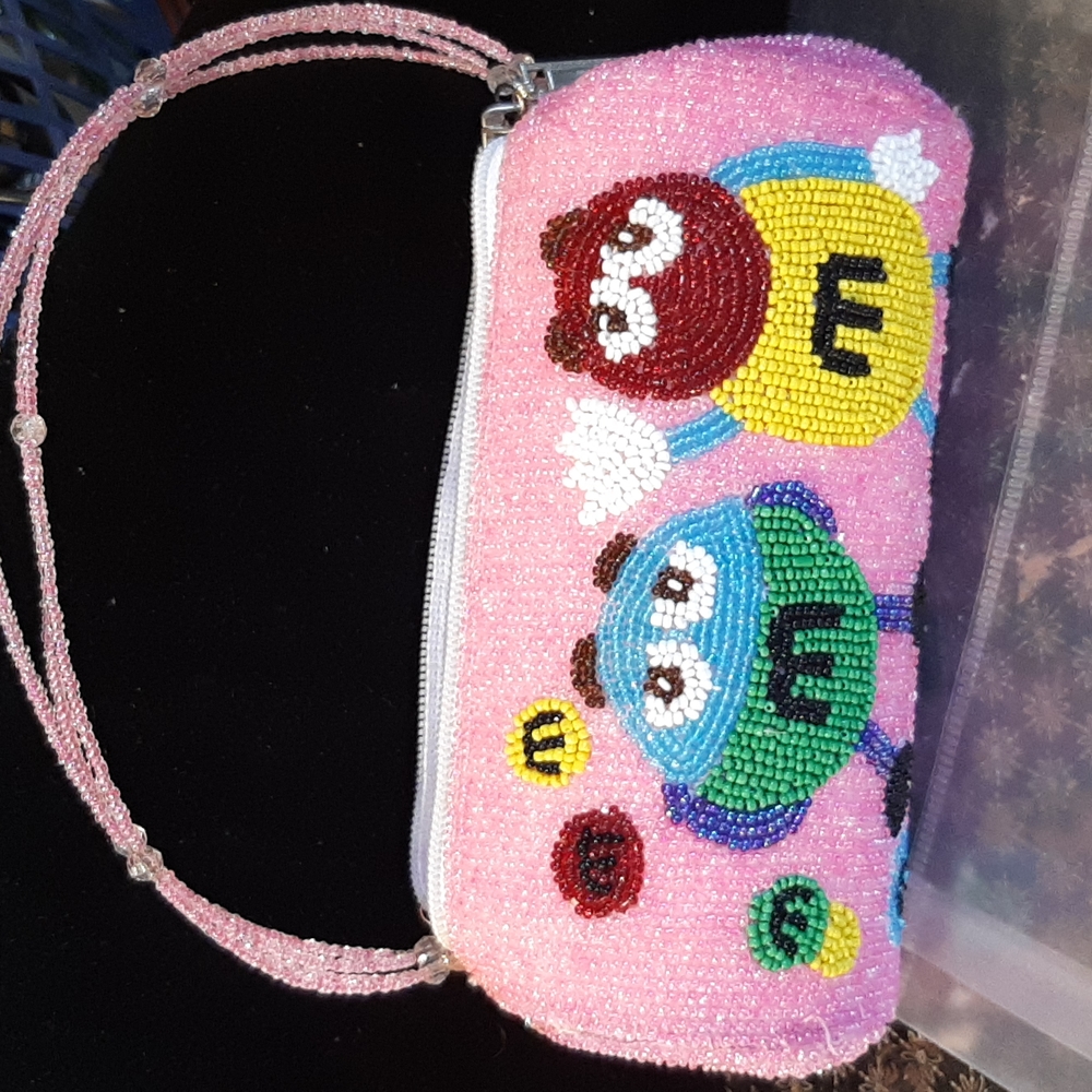 Pink Beaded Mini M&M Bag